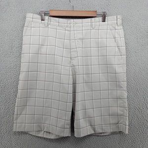 Nike Golf Shorts Mens Size 36 Gray Beige Big Check Pattern Stretch